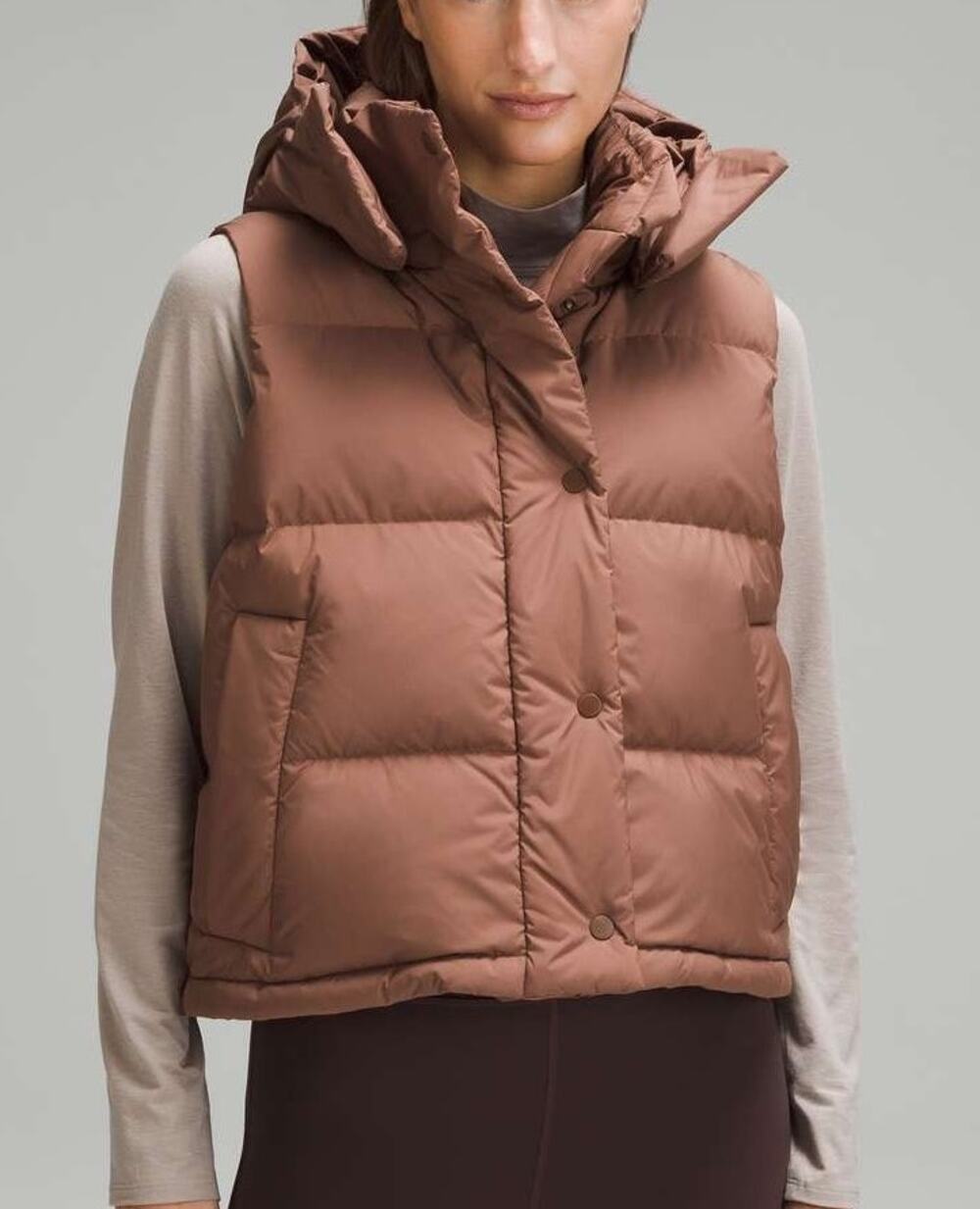 Lululemon Wunder Puff Hooded Vest Cropped Down Womens Size 0 Brown Outdoor Warm
